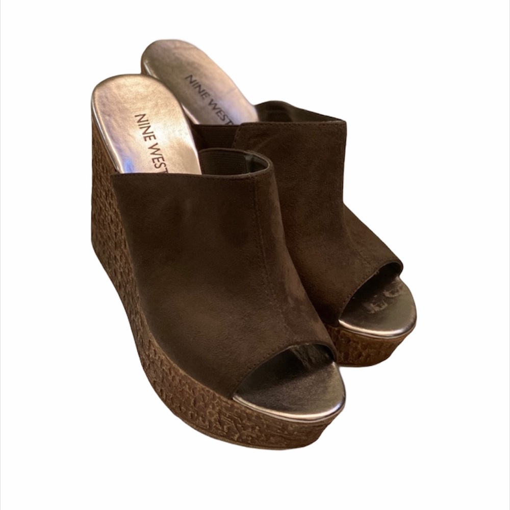 Nine West brown faux suede wedges